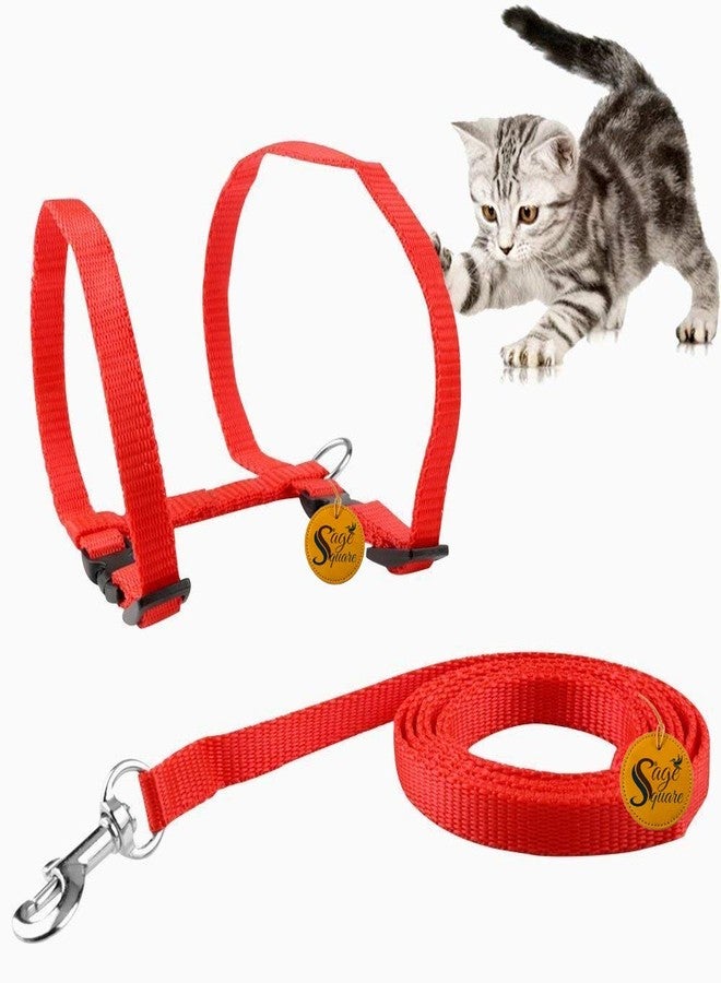 Sage Square Halter Durable & Adjustable Harness with Leash Rope Set for Cat (Red) - Image 2